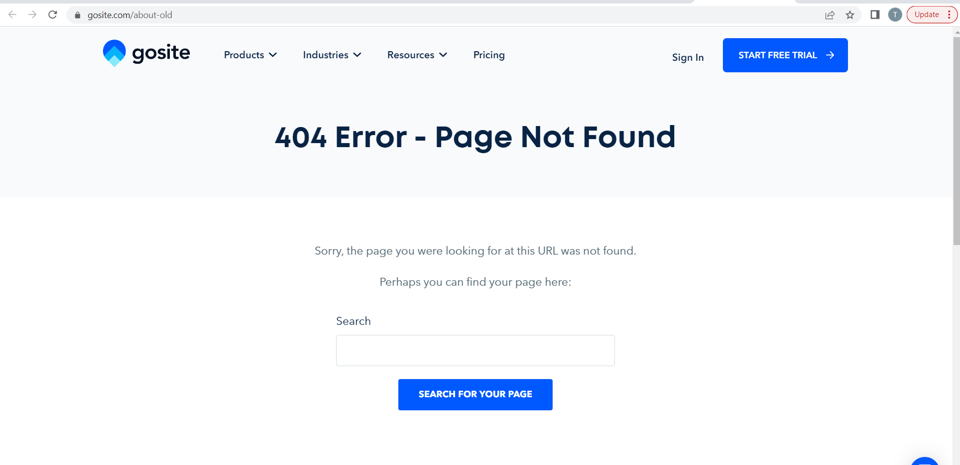 404-Fehler wird angezeigt, wenn man zum Menüpunkt Über uns navigiert