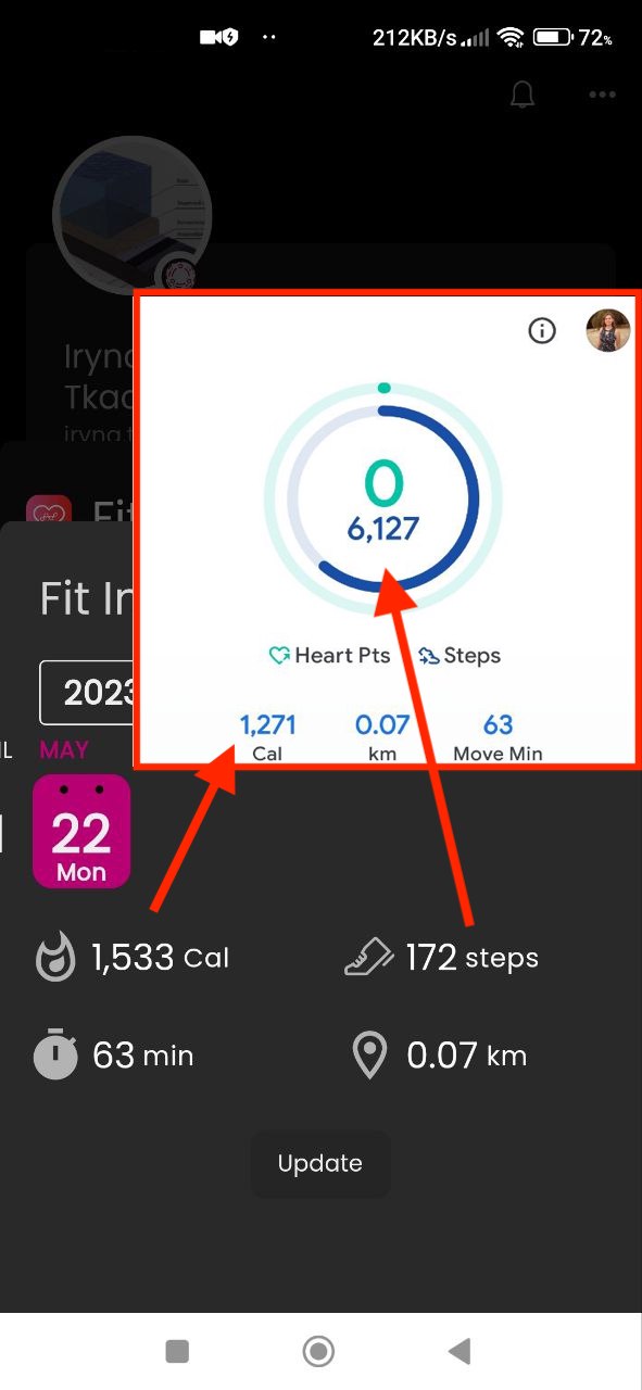 Die Informationen in der Anwendung stimmen nicht mit den Google Fit-Daten überein