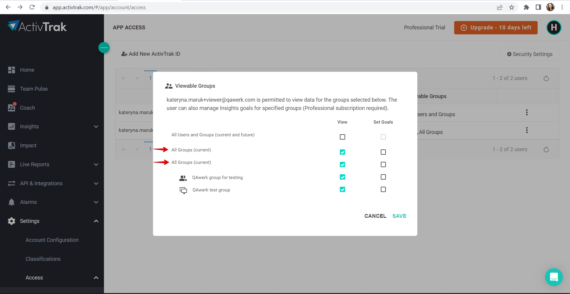 Die Option “Alle Gruppen (aktuell)” ist im Popup “Sichtbare Gruppen” dupliziert