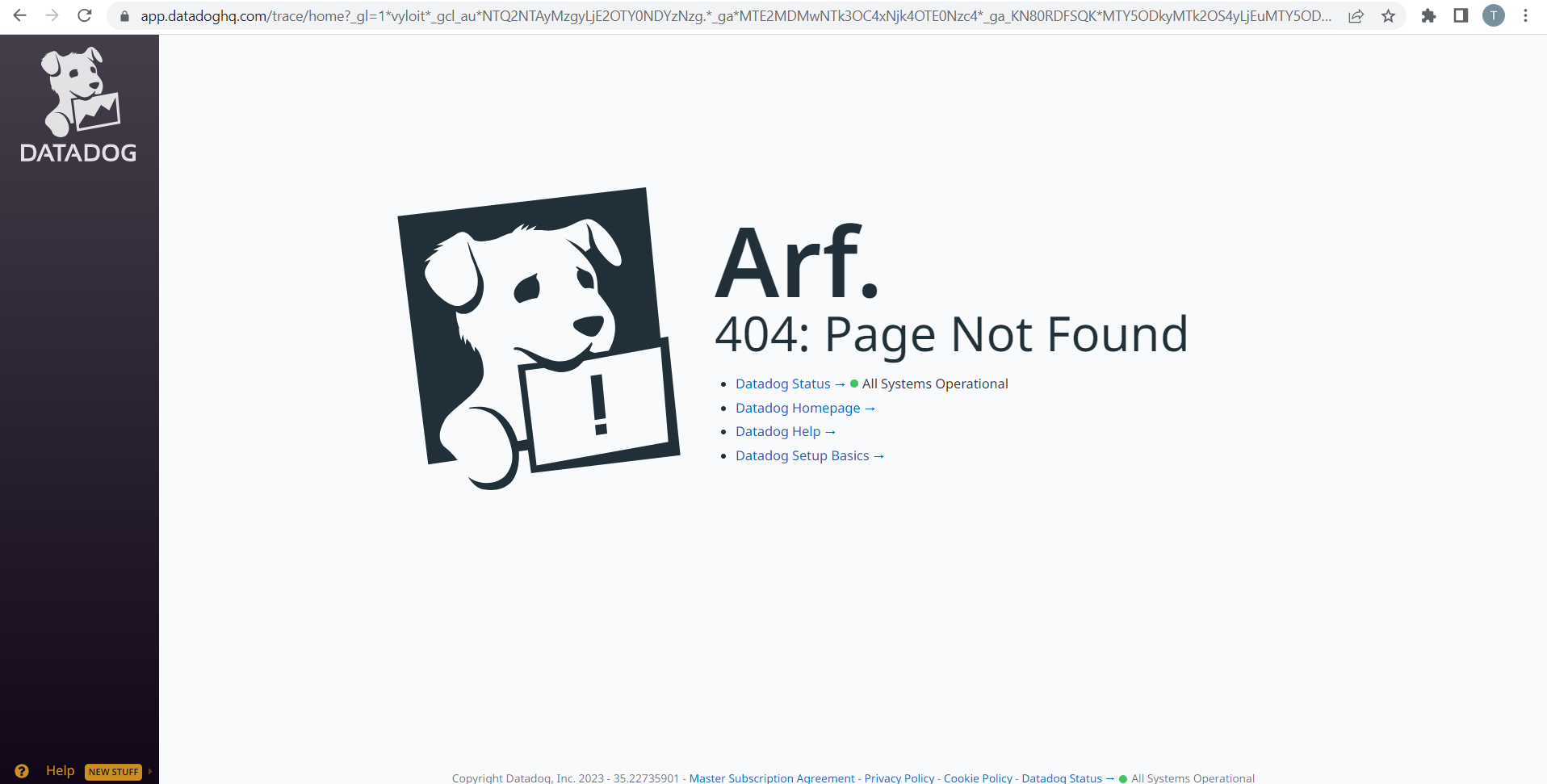 404-Fehler beim Datadog APM-Link auf der Seite Announcing Next-Generation APM