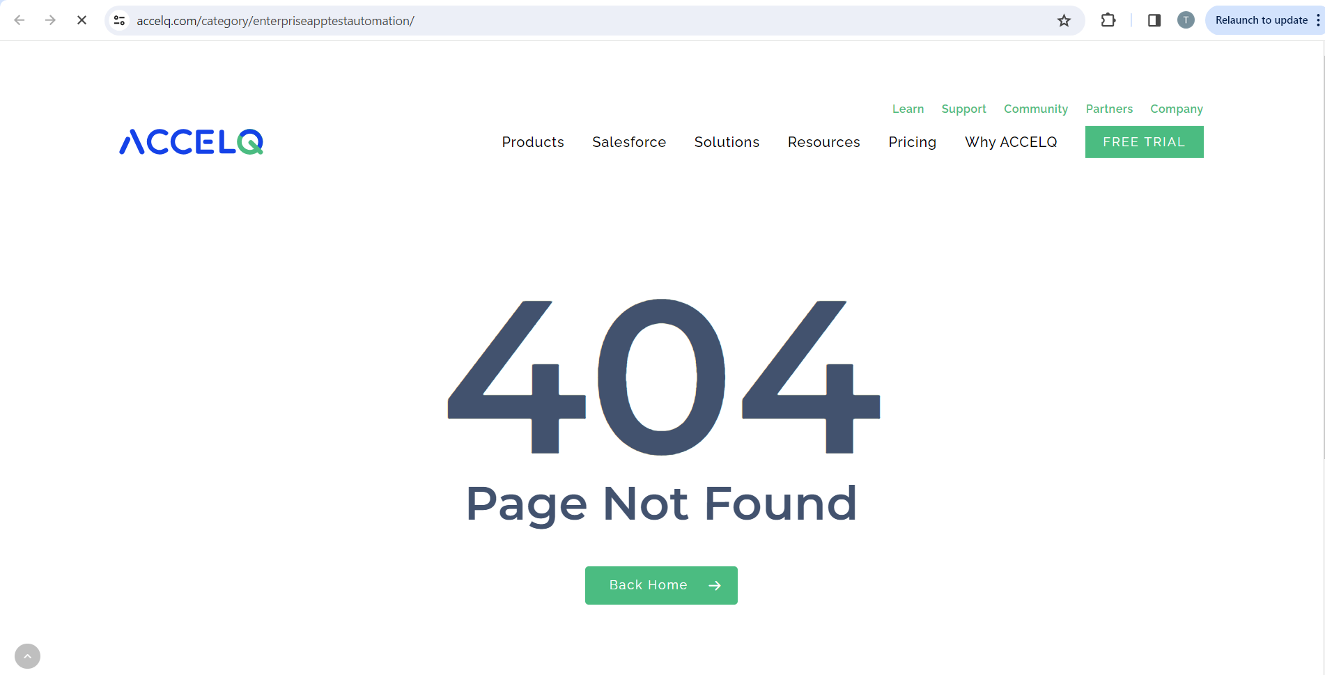 Nach dem Klicken auf den Link Enterprise App Test Automation wird ein 404-Fehler angezeigt