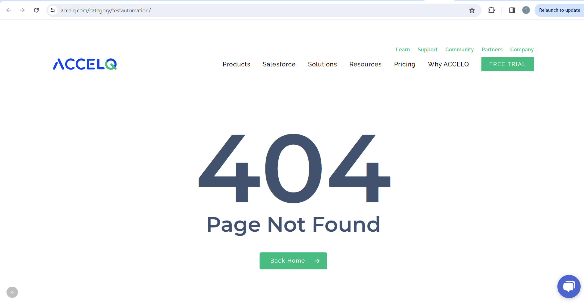 Ein 404-Fehler wird angezeigt, nachdem Sie auf den Link Testautomatisierung geklickt haben