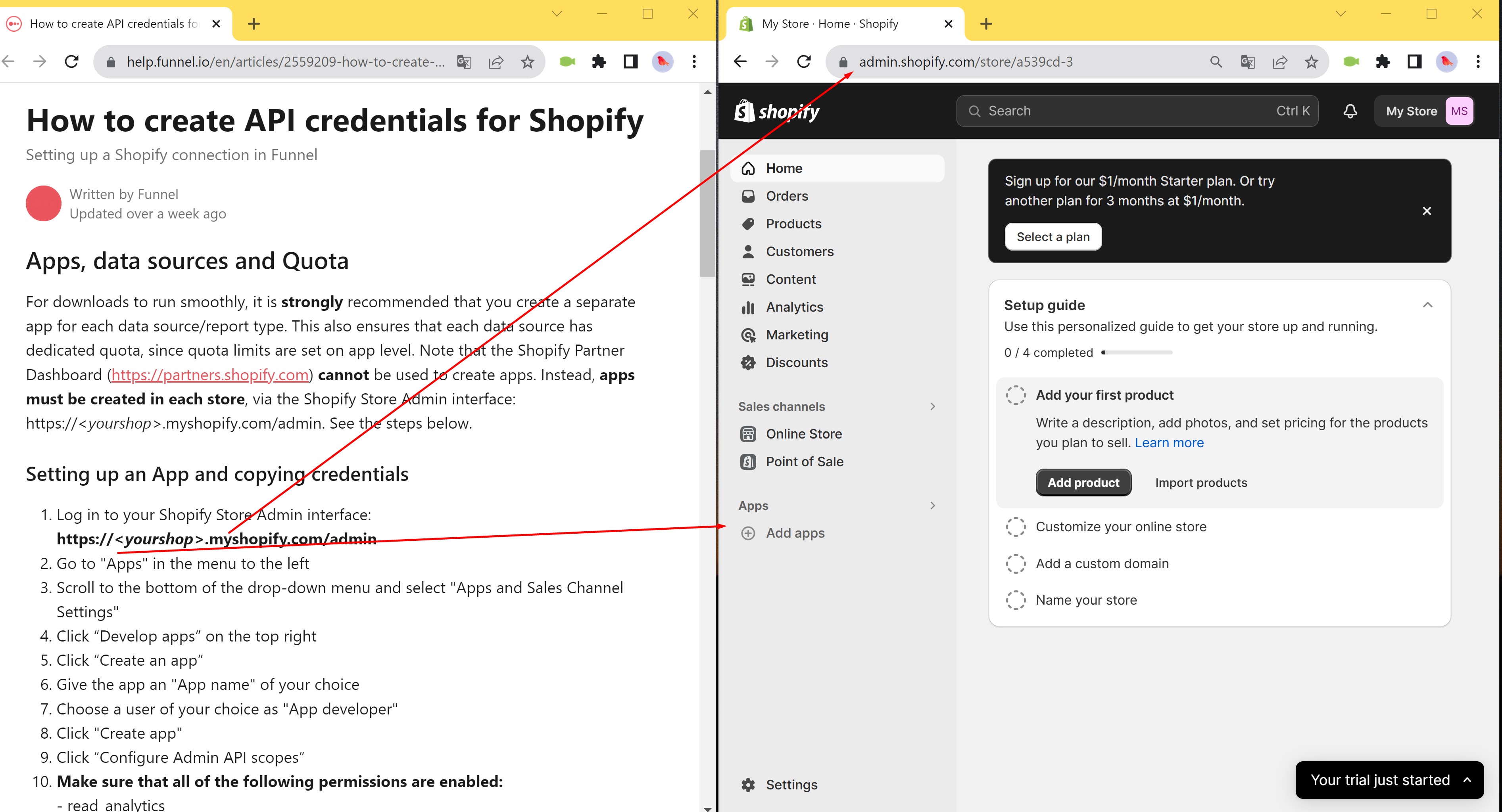 Die Anweisungen auf der Informationsseite stimmen nicht mit der tatsächlichen Shopify-Schnittstelle überein