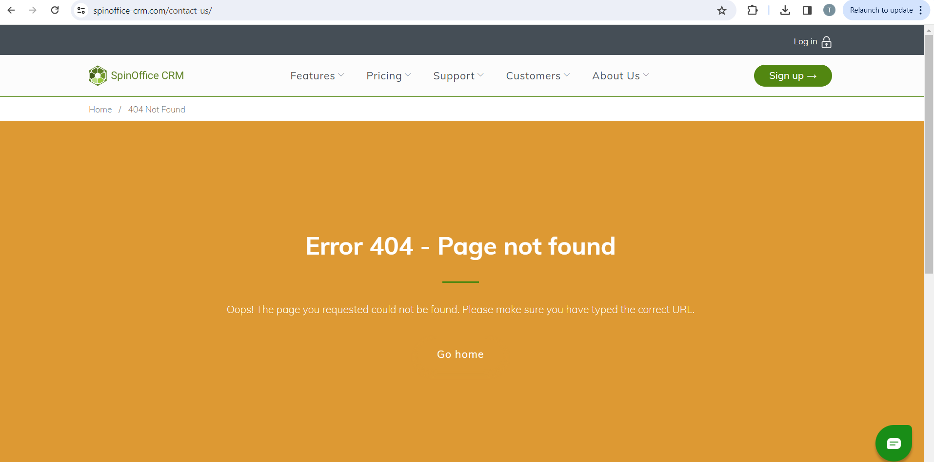 404-Fehler wird angezeigt, nachdem Sie auf den Link Kontakt geklickt haben