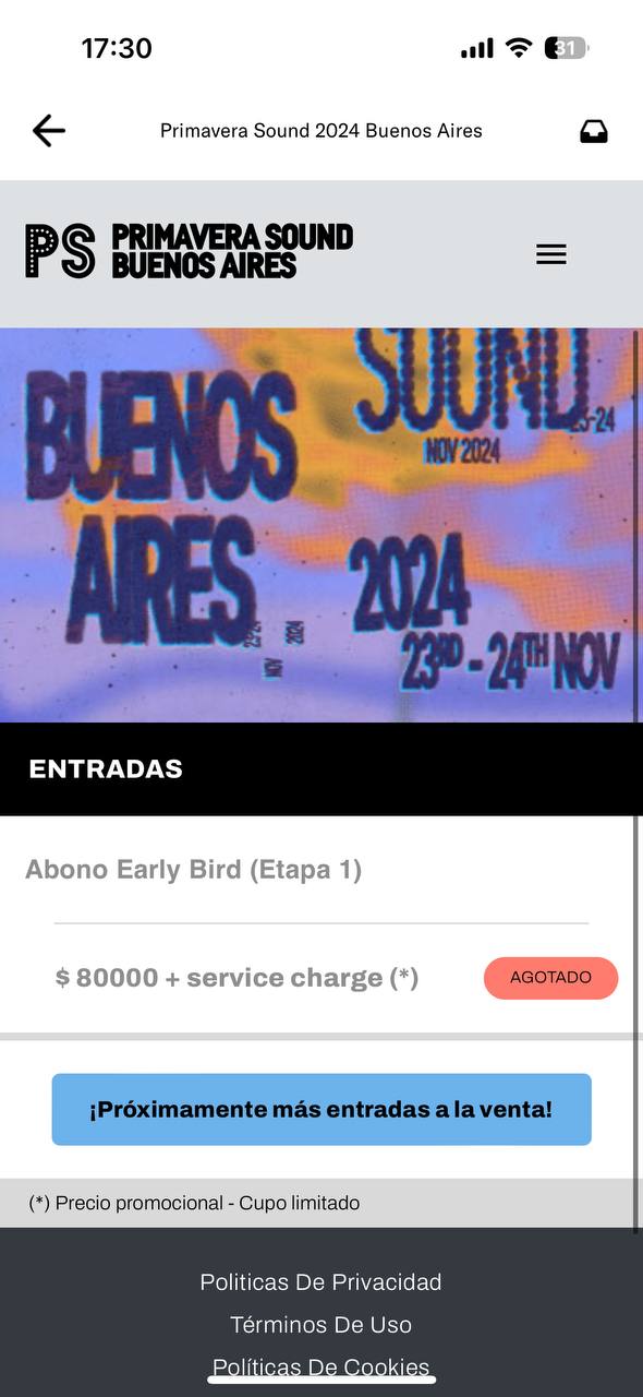 Primavera Sound 2024 Buenos Aires Daten werden auf Englisch angezeigt