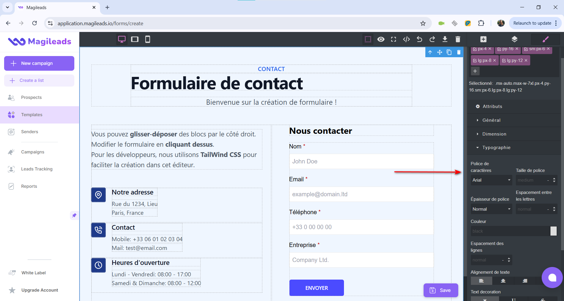 Formularbearbeitungsblock auf Französisch