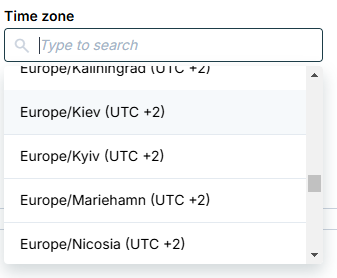 Doppelte Zeitzoneneinträge für Kyiv im Dropdown-Menü