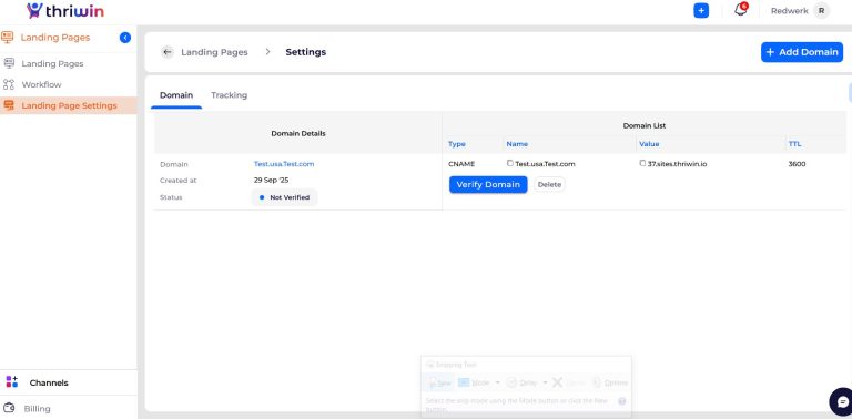 Beim Zugriff auf den Bereich „Landing Pages“ wurden keine Fehler festgestellt