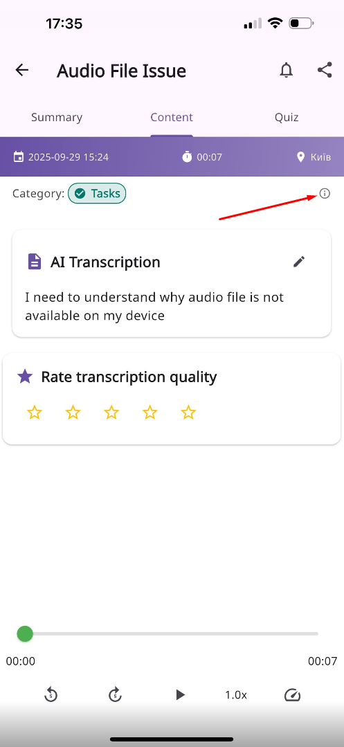 Das Info-Symbol „Timeline“ zeigt keinen Tooltip an