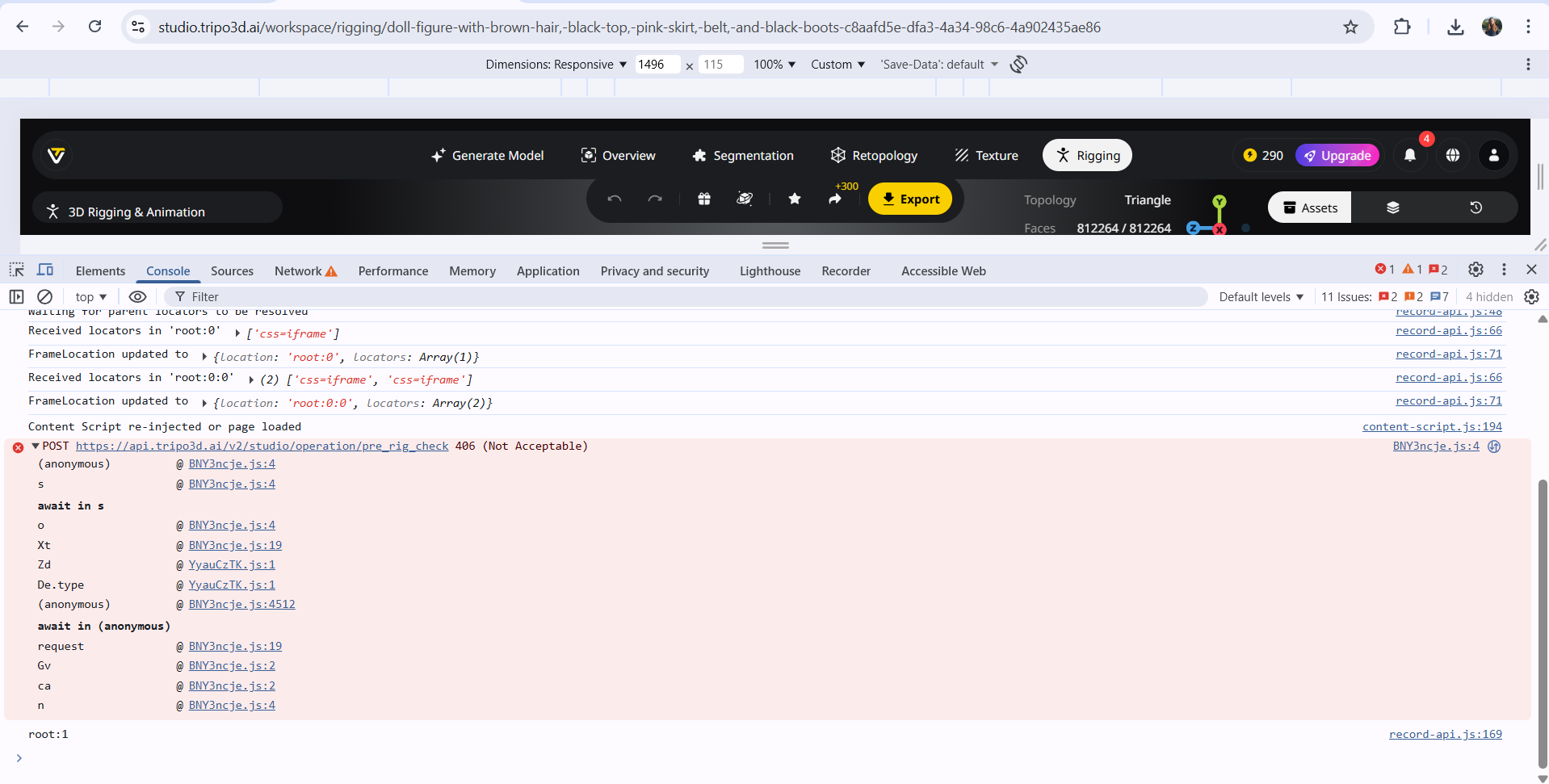 Fehler beim Rigging mit der Meldung „406 Not Acceptable“