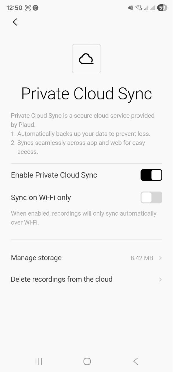 Bei der Überprüfung der korrekten Funktion der Option „Private Cloud Sync“ und der zugehörigen Optionen wurden keine Fehler festgestellt