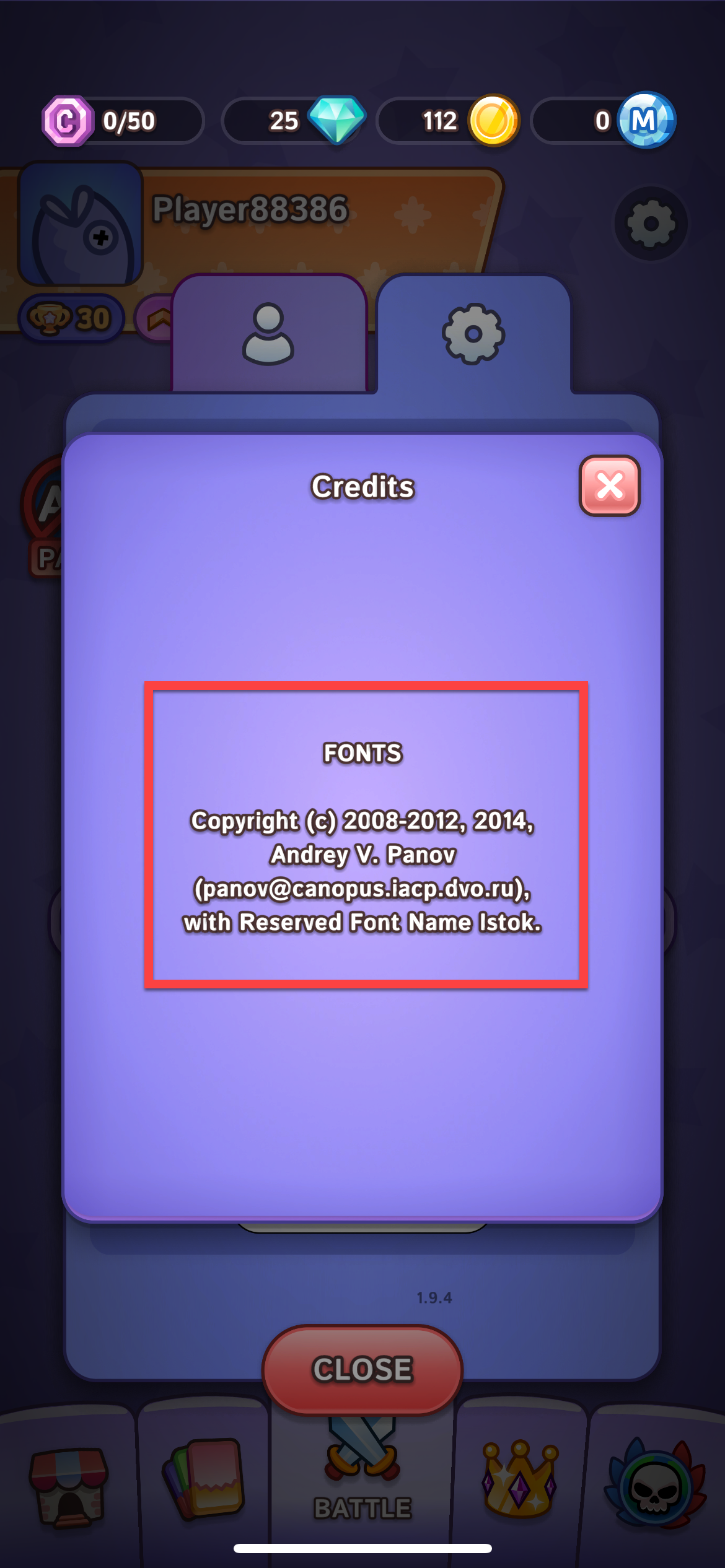 Unzureichende Informationen auf dem Bildschirm „Credits“