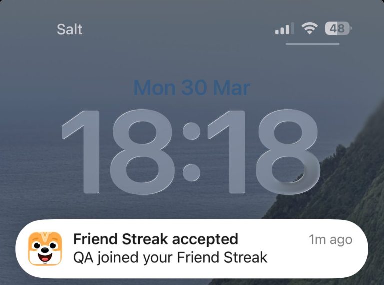 Es wurden keine Fehler festgestellt, wenn ein Freund „Streak“ akzeptiert