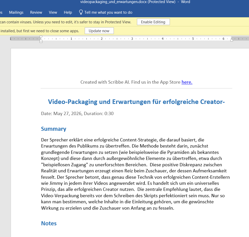 Der App-Store-Hyperlink fehlt im PDF-Export, ist jedoch im Word-/DOCX-Export vorhanden