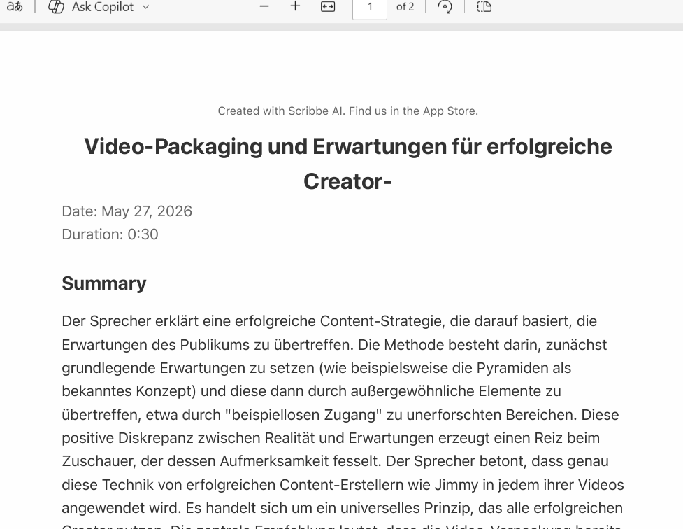 Der App-Store-Hyperlink fehlt im PDF-Export, ist jedoch im Word-/DOCX-Export vorhanden