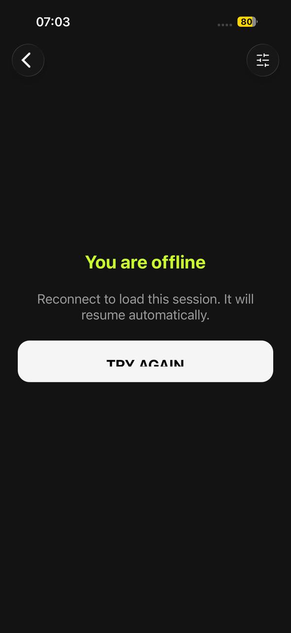 Der Text der Schaltfläche „Erneut versuchen“ wird auf dem Bildschirm für Offline-Sitzungen abgeschnitten